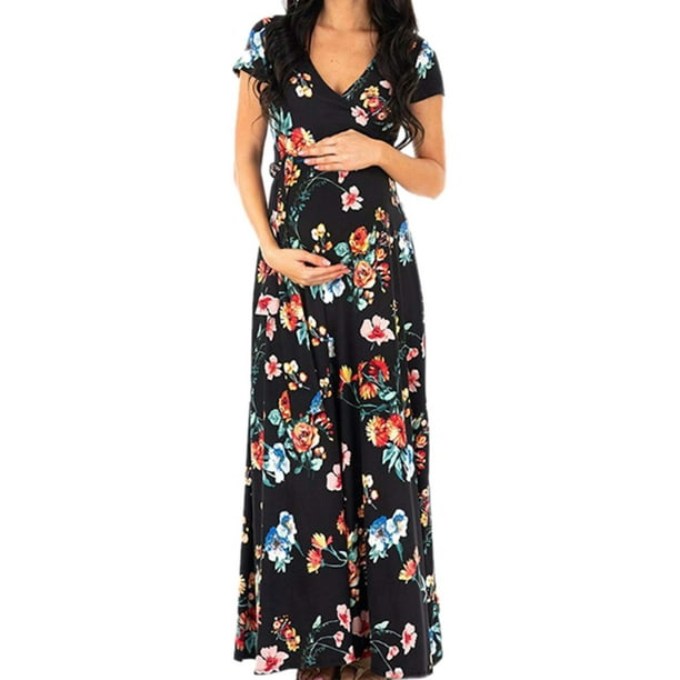 Women Maternity Split Long Maxi Dress Short Sleeve Pregnant Nursing Casual Dress Women Maternity Split Long Maxi Dress Short Sleeve Pregnant Nursing Casual Dress